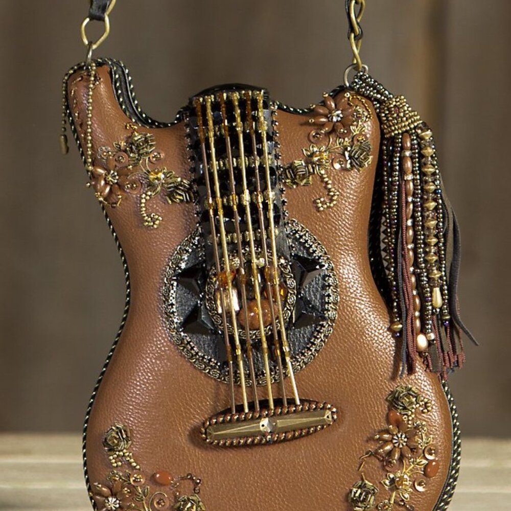 Mary Frances Special Hall Of Fame Bag Guitar Brown Beaded Handbag Music Tan NEW - Picture 9 of 11